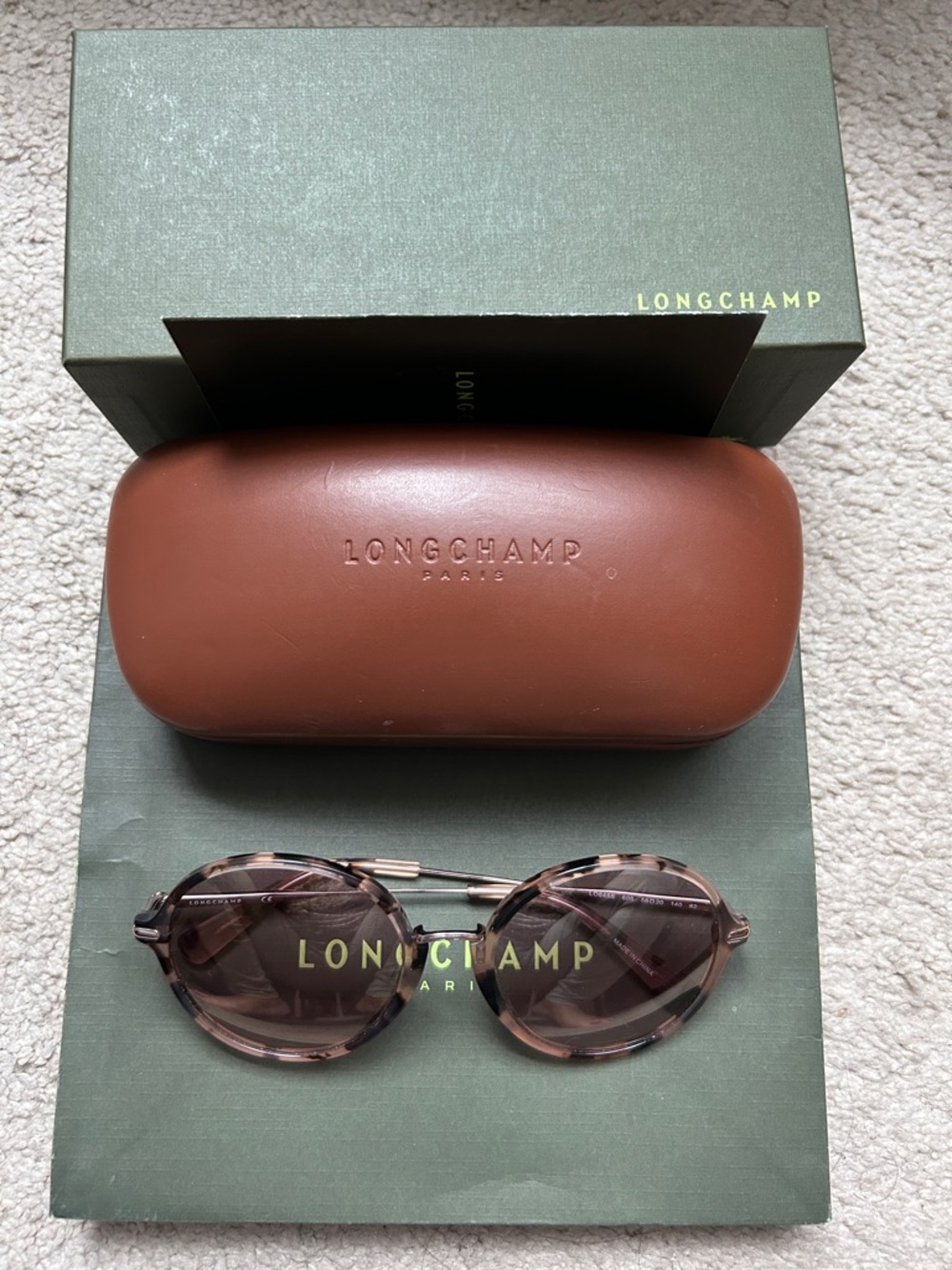 Longchamp Marble Rose Gold Tint Round Sunglasses